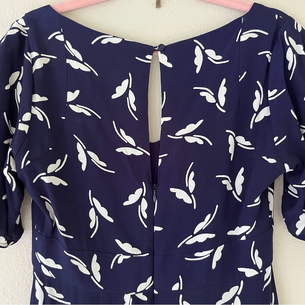 Anthropologie Maeve Fern Ruched Dress Size 4 Navy Retro Rockabilly Cottagecore - Picture 8 of 11